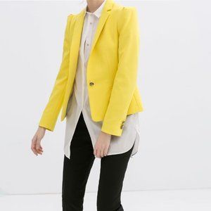 Zara Basic Yellow Jacket Puffed Shoulders Size S